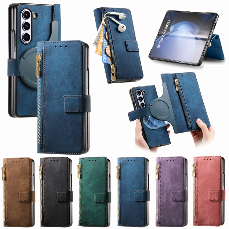 For Samsung Galaxy Z Fold4 Retro MagSafe Magnetic Zipper Wallet Leather Phone Case(Brown) - Galaxy Z Fold4 5G Cases by PMC TechLife | Online Shopping South Africa | PMC TechLife | Buy Now Pay Later Mobicred