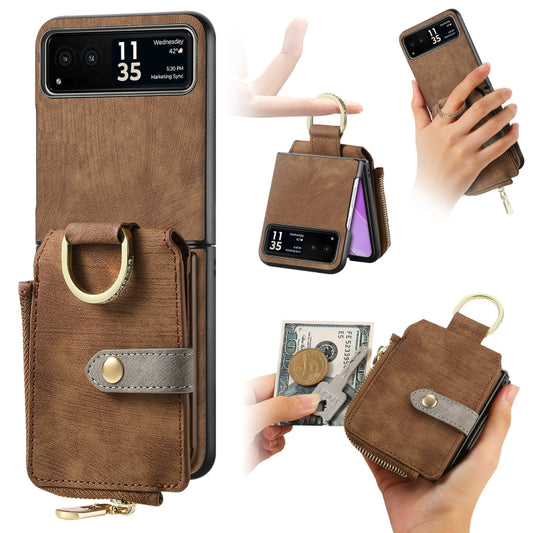 For Motorola Razr 40 Retro Skin-feel Ring Multi-card Wallet Phone Case(Brown) - Motorola Cases by PMC Jewellery | Online Shopping South Africa | PMC Jewellery | Buy Now Pay Later Mobicred