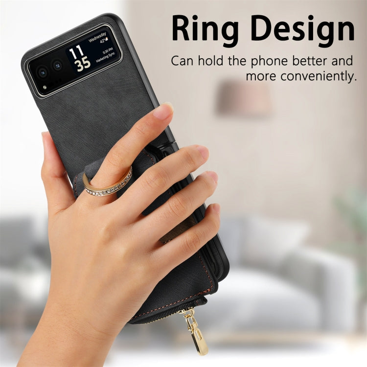 For Motorola Razr 40 Retro Skin-feel Ring Multi-card Wallet Phone Case(Black) - Motorola Cases by PMC TechLife | Online Shopping South Africa | PMC TechLife | Buy Now Pay Later Mobicred