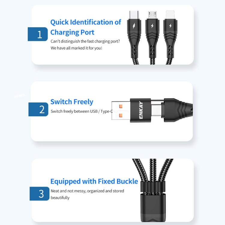 ENKAY 6-in-1 5A USB / Type-C to Type-C / 8 Pin / Micro USB Multifunction Fast Charging Cable, Cable Length:1m(Grey) - Multifunction Cable by ENKAY | Online Shopping South Africa | PMC Jewellery | Buy Now Pay Later Mobicred