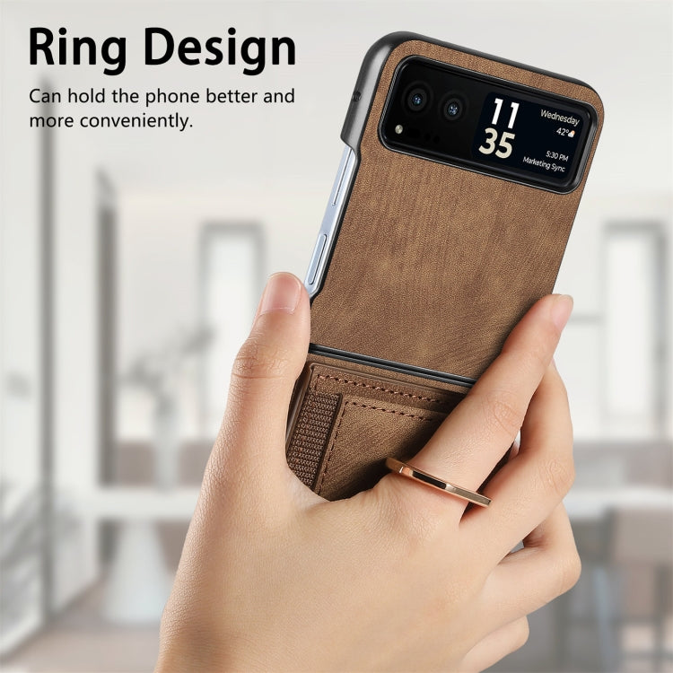 For Motorola Razr 40 Ultra Retro Skin-feel Ring Multi-card Wallet Phone Case(Brown) - Motorola Cases by PMC Jewellery | Online Shopping South Africa | PMC Jewellery | Buy Now Pay Later Mobicred