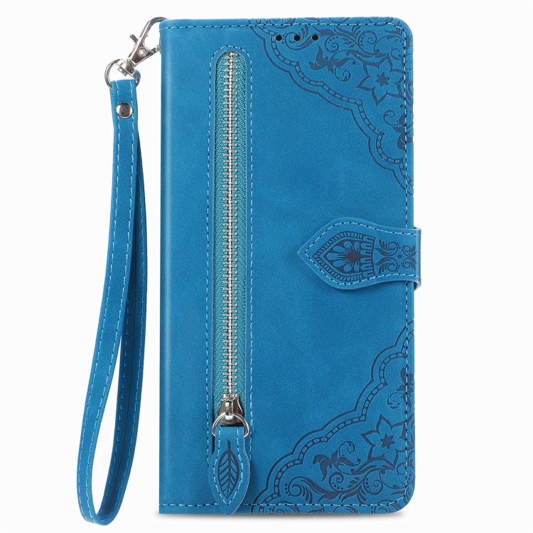 For Blackview A200 Pro Embossed Flower Zipper Leather Phone Case(Blue) - More Brand by PMC TechLife | Online Shopping South Africa | PMC TechLife