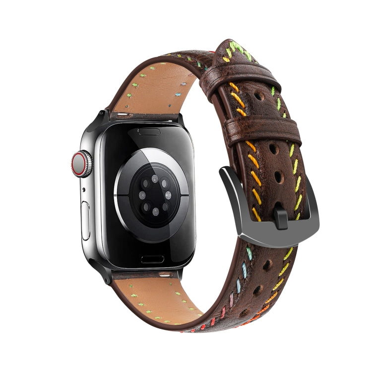 For Apple Watch Ultra 2 49mm Colorful Sewing Thread Leather Watch Band(Dark Brown) - Watch Bands by PMC TechLife | Online Shopping South Africa | PMC TechLife | Buy Now Pay Later Mobicred