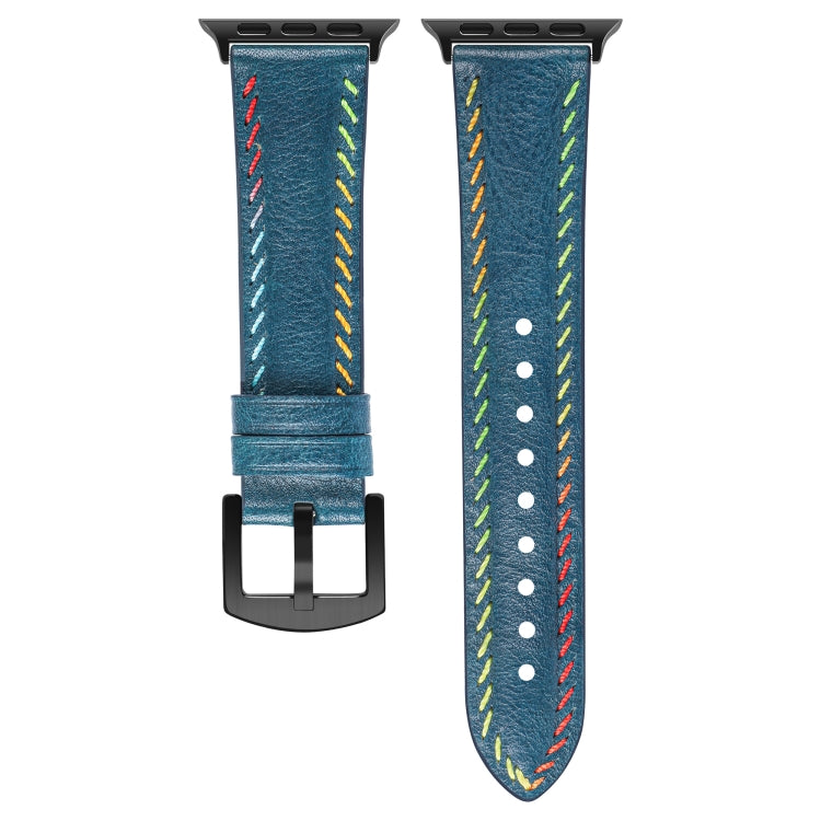 For Apple Watch Ultra 49mm Colorful Sewing Thread Leather Watch Band(Blue) - Watch Bands by PMC TechLife | Online Shopping South Africa | PMC TechLife