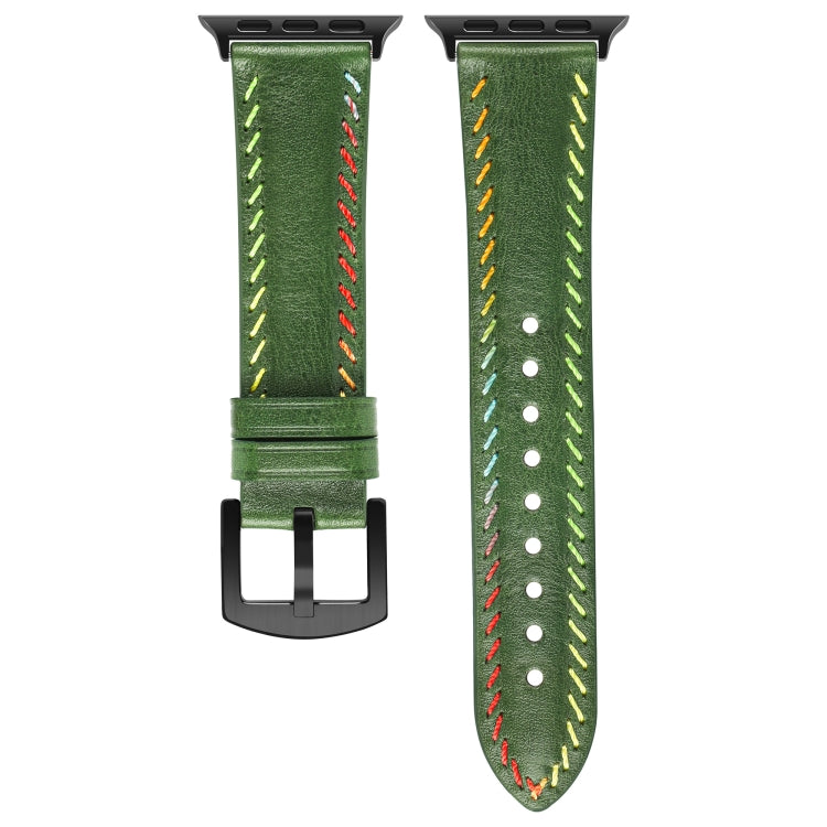 For Apple Watch Ultra 49mm Colorful Sewing Thread Leather Watch Band(Green) - Watch Bands by PMC TechLife | Online Shopping South Africa | PMC TechLife | Buy Now Pay Later Mobicred