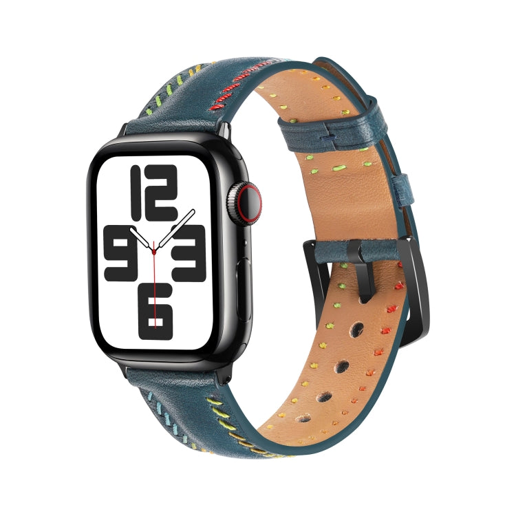 For Apple Watch Series 3 38mm Colorful Sewing Thread Leather Watch Band(Blue) - Watch Bands by PMC TechLife | Online Shopping South Africa | PMC TechLife