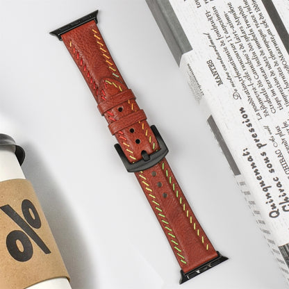 For Apple Watch Series 3 38mm Colorful Sewing Thread Leather Watch Band(Brown) - Watch Bands by PMC Jewellery | Online Shopping South Africa | PMC Jewellery