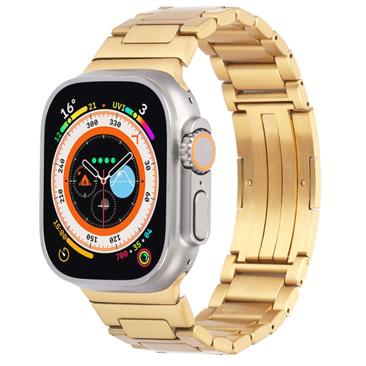 For Apple Watch Series 9 45mm Stainless Steel H-Shaped Fold Buckle Watch Band(Gold) - Watch Bands by PMC Jewellery | Online Shopping South Africa | PMC Jewellery