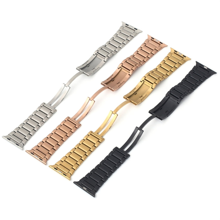 For Apple Watch Series 4 44mm Stainless Steel H-Shaped Fold Buckle Watch Band(Rose Gold) - Watch Bands by PMC Jewellery | Online Shopping South Africa | PMC Jewellery