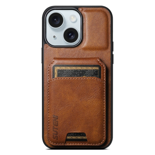 For iPhone 15 Suteni H02 Leather Wallet Stand Back Phone Case(Brown) - iPhone 15 Cases by Suteni | Online Shopping South Africa | PMC Jewellery | Buy Now Pay Later Mobicred