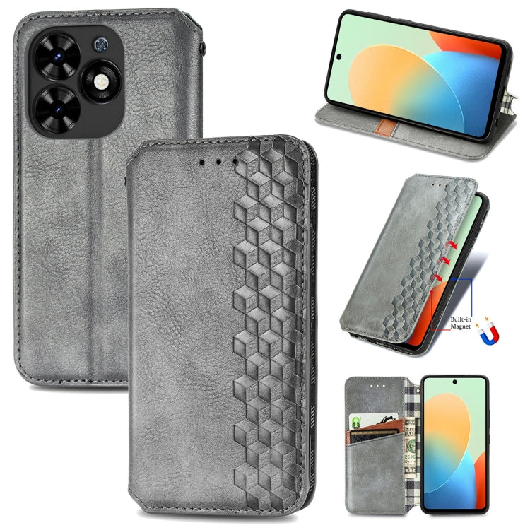 For Tecno Spark Go 2024 Cubic Grid Pressed Magnetic Leather Phone Case(Grey) - Tecno Cases by PMC Jewellery | Online Shopping South Africa | PMC Jewellery | Buy Now Pay Later Mobicred