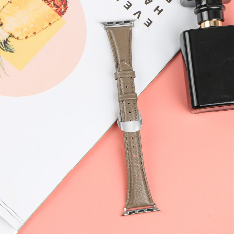 For Apple Watch Series 9 41mm Plain Leather Butterfly Buckle Watch Band(Gray+Silver) - free shipping - PMC TechLife - Order now!