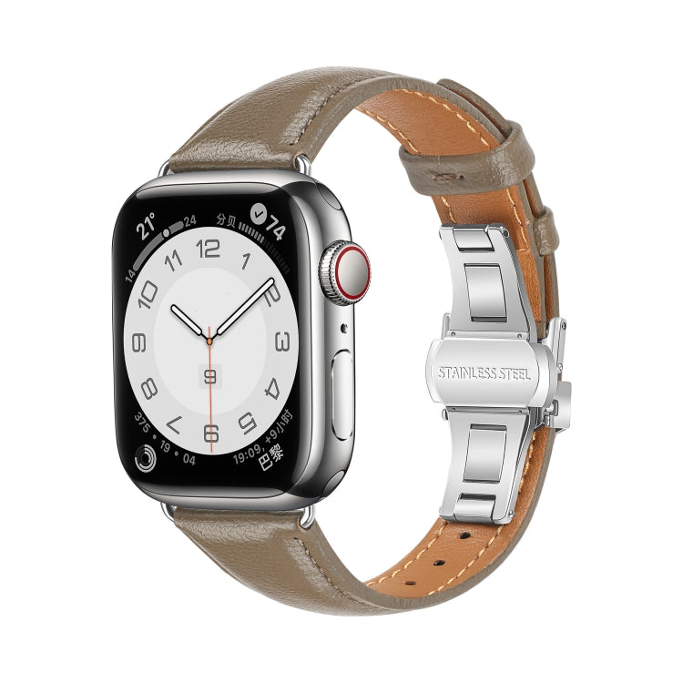 For Apple Watch Series 7 41mm Plain Leather Butterfly Buckle Watch Band(Gray+Silver) - free shipping - PMC TechLife - Order now!