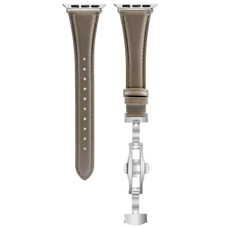For Apple Watch Series 7 41mm Plain Leather Butterfly Buckle Watch Band(Gray+Silver) - free shipping - PMC TechLife - Order now!