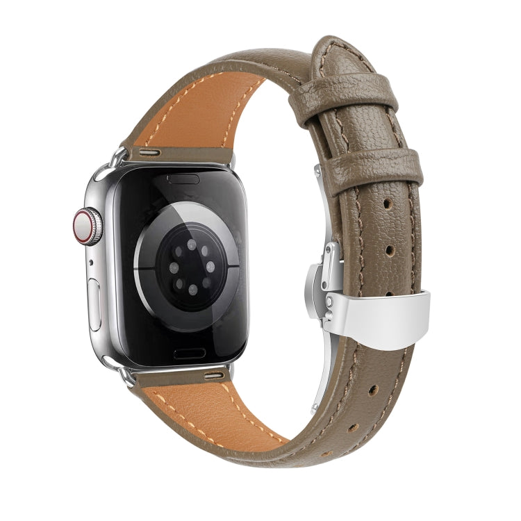 For Apple Watch Series 7 45mm Plain Leather Butterfly Buckle Watch Band(Gray+Silver) - free shipping - PMC TechLife - Order now!