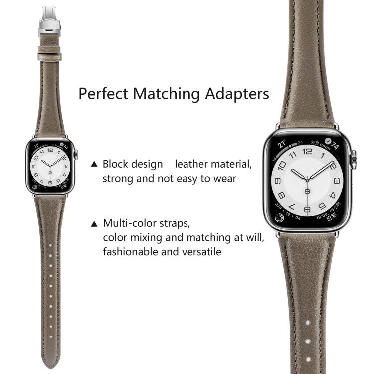 For Apple Watch Series 7 45mm Plain Leather Butterfly Buckle Watch Band(Gray+Silver) - free shipping - PMC TechLife - Order now!