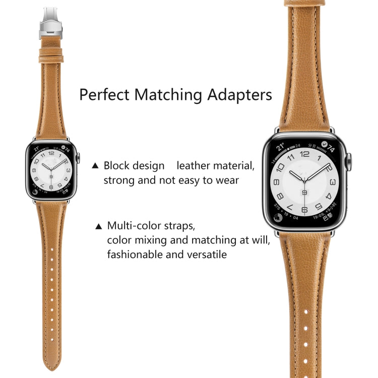For Apple Watch Series 7 45mm Plain Leather Butterfly Buckle Watch Band(Brown+Silver) - free shipping - PMC TechLife - Order now!