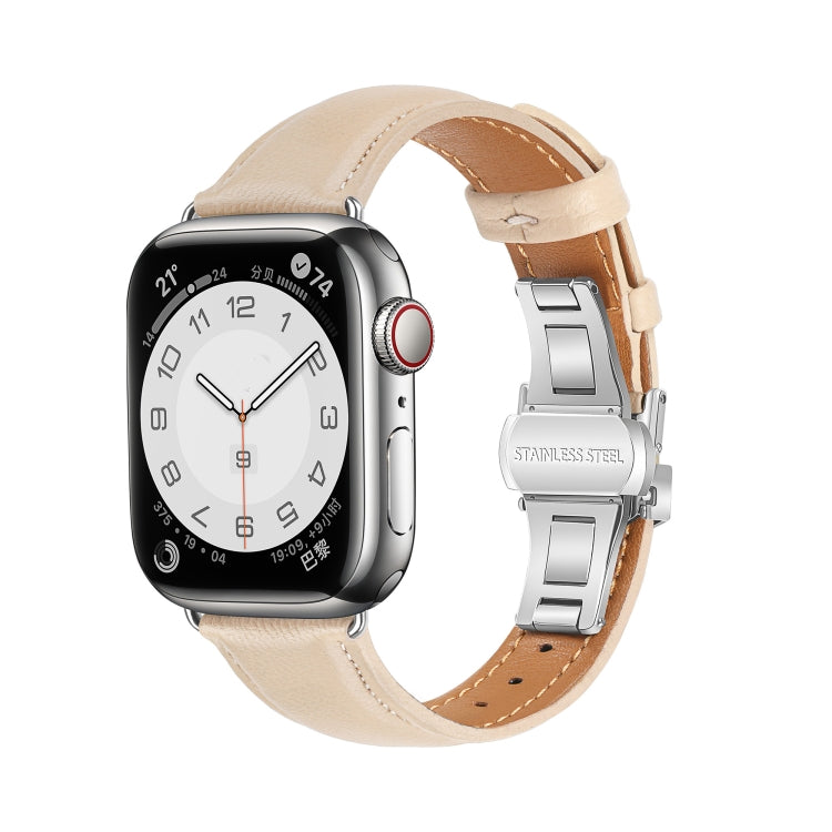 For Apple Watch Series 4 44mm Plain Leather Butterfly Buckle Watch Band(Apricot+Silver) - free shipping - PMC TechLife - Order now!