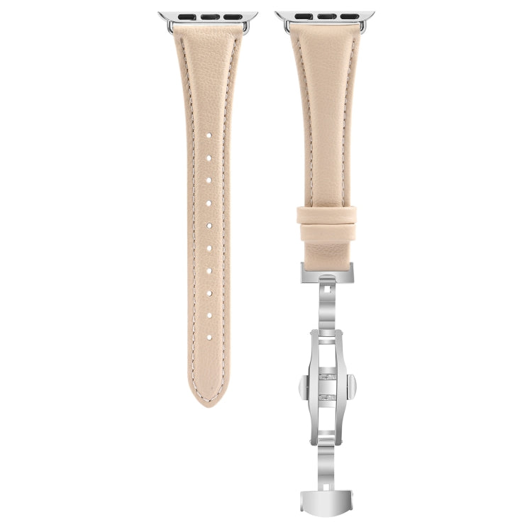 For Apple Watch Series 4 44mm Plain Leather Butterfly Buckle Watch Band(Apricot+Silver) - free shipping - PMC TechLife - Order now!