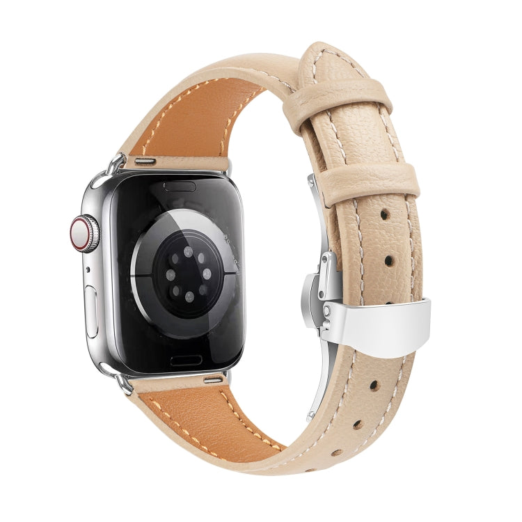 For Apple Watch Series 4 40mm Plain Leather Butterfly Buckle Watch Band(Apricot+Silver) - free shipping - PMC TechLife - Order now!
