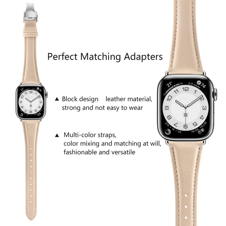 For Apple Watch Series 4 40mm Plain Leather Butterfly Buckle Watch Band(Apricot+Silver) - free shipping - PMC TechLife - Order now!