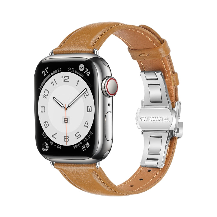 For Apple Watch Series 4 40mm Plain Leather Butterfly Buckle Watch Band(Brown+Silver) - free shipping - PMC TechLife - Order now!