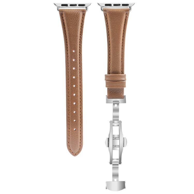 For Apple Watch Series 3 38mm Plain Leather Butterfly Buckle Watch Band(Dark Brown+Silver) - free shipping - PMC TechLife - Order now!