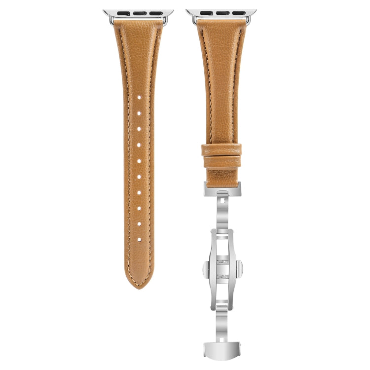 For Apple Watch Series 3 38mm Plain Leather Butterfly Buckle Watch Band(Brown+Silver) - free shipping - PMC TechLife - Order now!