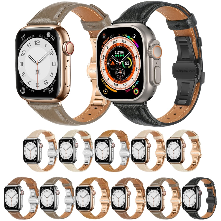 For Apple Watch Series 3 38mm Plain Leather Butterfly Buckle Watch Band(Gray+Silver) - free shipping - PMC TechLife - Order now!
