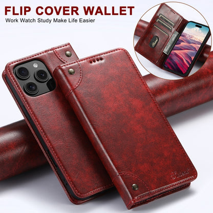 For iPhone 16 Pro Suteni Baroque Calf Texture Buckle Wallet Leather Phone Case(Red) - iPhone 16 Pro Cases by Suteni | Online Shopping South Africa | PMC Jewellery | Buy Now Pay Later Mobicred