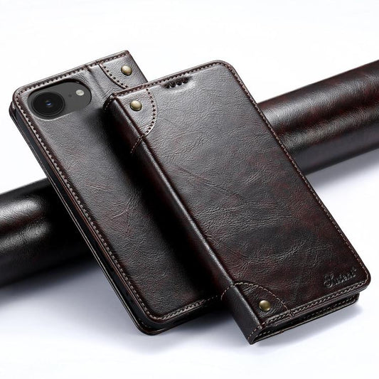 For iPhone 16e Suteni Baroque Calf Texture Buckle Wallet Leather Phone Case(Brown) - iPhone 16e Cases by Suteni | Online Shopping South Africa | PMC Jewellery | Buy Now Pay Later Mobicred