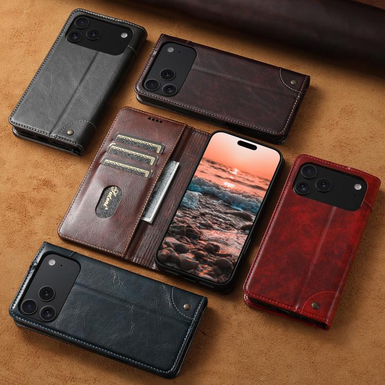 For iPhone 16e Suteni Baroque Calf Texture Buckle Wallet Leather Phone Case(Brown) - free shipping - PMC TechLife - Order now!