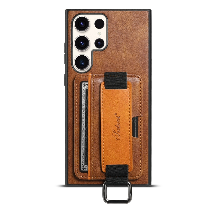 For Samsung Galaxy S24 Ultra 5G Suteni H13 Card Wallet Wrist Strap Holder PU Phone Case(Brown) - Galaxy S24 Ultra 5G Cases by Suteni | Online Shopping South Africa | PMC Jewellery | Buy Now Pay Later Mobicred