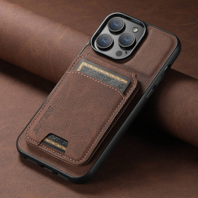 For iPhone 16 Suteni H02 Litchi Leather Card Wallet Stand Back Phone Case(Brown) - iPhone 16 Cases by Suteni | Online Shopping South Africa | PMC Jewellery | Buy Now Pay Later Mobicred