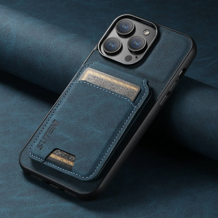 For iPhone 16 Pro Max Suteni H02 Litchi Leather Card Wallet Stand Back Phone Case(Blue) - iPhone 16 Pro Max Cases by Suteni | Online Shopping South Africa | PMC Jewellery | Buy Now Pay Later Mobicred