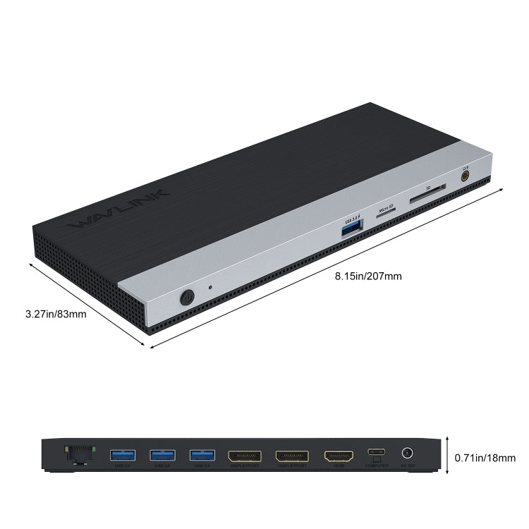 WAVLINK WL-UMD01 USB3.0 Splitter Docking Station Gigabit Ethernet / DP / HD Cable Converter(US Plug) - USB 3.0 HUB by WAVLINK | Online Shopping South Africa | PMC Jewellery | Buy Now Pay Later Mobicred