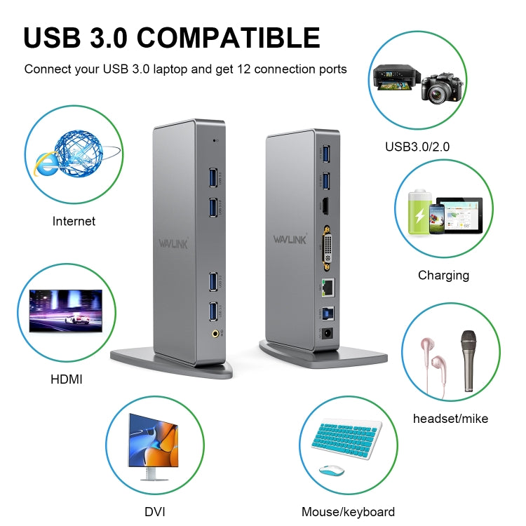 WAVLINK WL-UG39DK7 USB3.0 Hub Adapter Multi-Screen Graphics Card Universal Docking Station, Plug:US Plug - free shipping - PMC Jewellery - Order now!