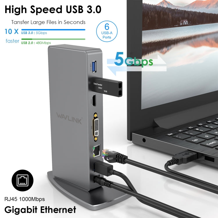 WAVLINK WL-UG39DK7 USB3.0 Hub Adapter Multi-Screen Graphics Card Universal Docking Station, Plug:AU Plug - USB HUB by WAVLINK | Online Shopping South Africa | PMC Jewellery | Buy Now Pay Later Mobicred