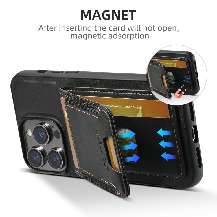 For iPhone 16 Suteni H03 Oil Wax Leather Wallet Stand Back Phone Case(Black) - free shipping - PMC Jewellery - Order now!