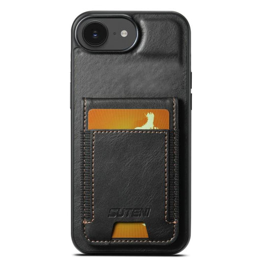 For iPhone 16e Suteni H03 Oil Wax Leather Wallet Stand Back Phone Case(Black) - iPhone 16e Cases by Suteni | Online Shopping South Africa | PMC Jewellery | Buy Now Pay Later Mobicred