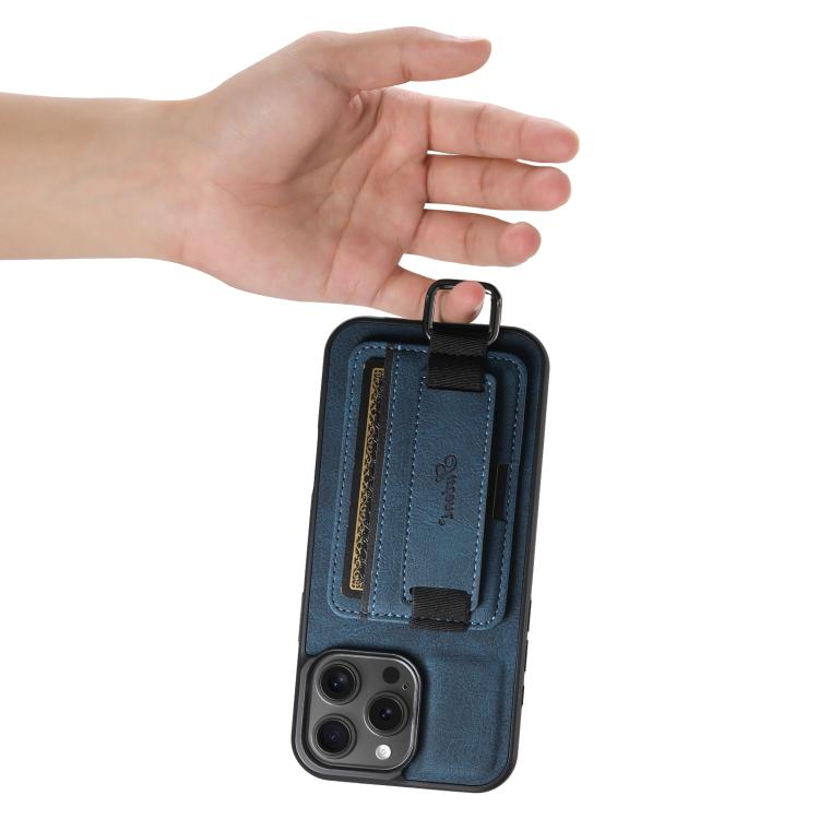 For iPhone 16e Suteni H13 Litchi Leather Wrist Strap Wallet Back Phone Case(Blue) - iPhone 16e Cases by Suteni | Online Shopping South Africa | PMC TechLife | Buy Now Pay Later Mobicred