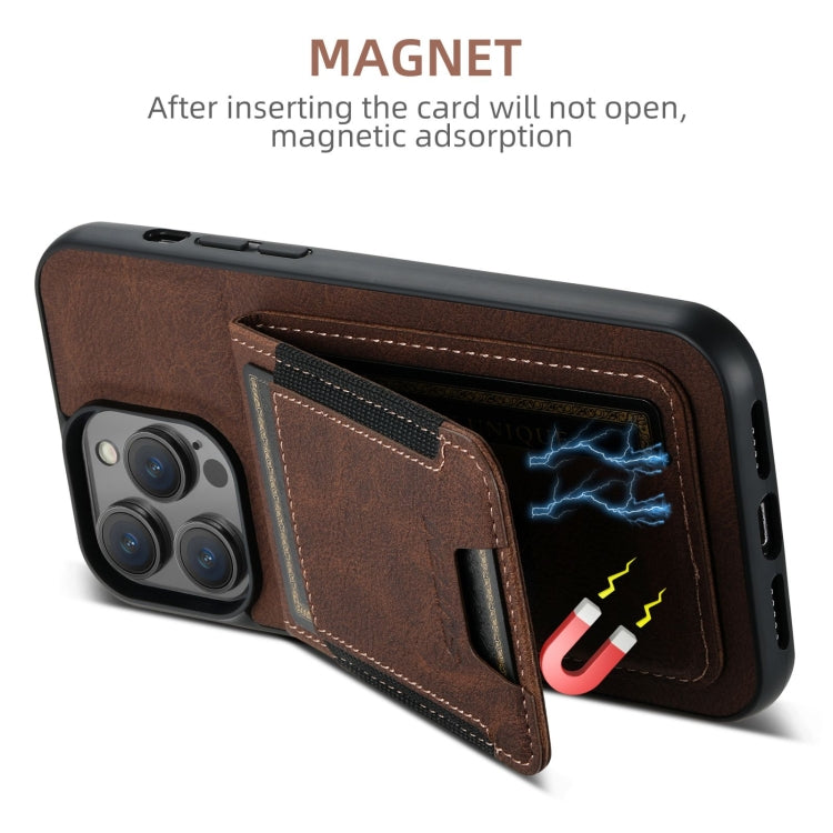 For iPhone 16 Suteni H03 Litchi Leather Card Bag Stand Back Phone Case(Brown) - free shipping - PMC Jewellery - Order now!