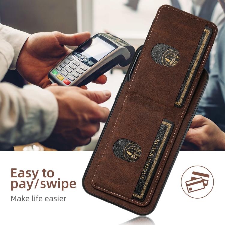 For iPhone 16e Suteni H03 Litchi Leather Card Bag Stand Back Phone Case(Brown) - free shipping - PMC TechLife - Order now!