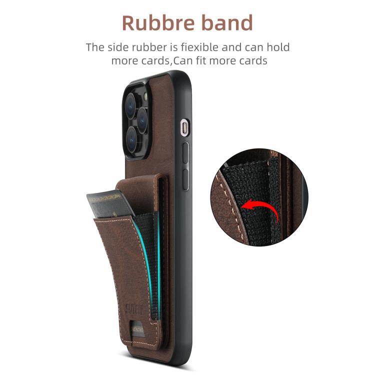 For iPhone 16e Suteni H03 Litchi Leather Card Bag Stand Back Phone Case(Brown) - free shipping - PMC TechLife - Order now!