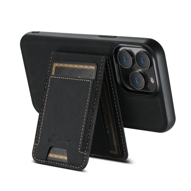 For iPhone 15 Pro Max Suteni H17 Litchi Texture Leather MagSafe Detachable Wallet Phone Case(Black) - iPhone 15 Pro Max Cases by Suteni | Online Shopping South Africa | PMC Jewellery | Buy Now Pay Later Mobicred