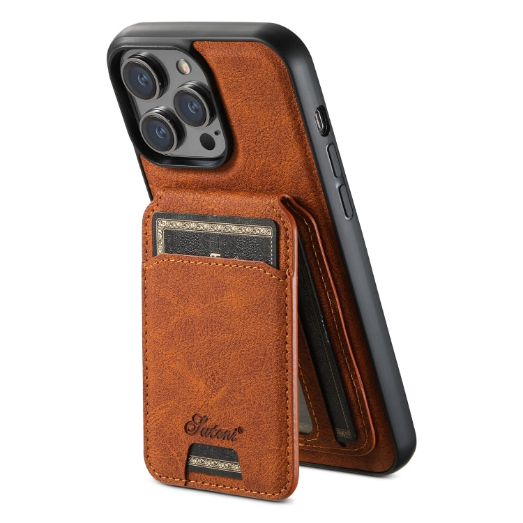 For iPhone 15 Suteni H17 Litchi Texture Leather MagSafe Detachable Wallet Phone Case(Khaki) - iPhone 15 Cases by Suteni | Online Shopping South Africa | PMC Jewellery | Buy Now Pay Later Mobicred