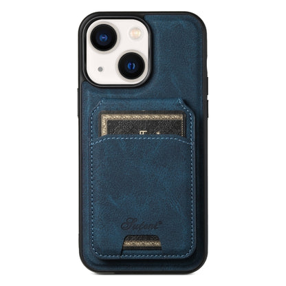 For iPhone 14 Suteni H17 Litchi Texture Leather MagSafe Detachable Wallet Phone Case(Blue) - iPhone 14 Cases by Suteni | Online Shopping South Africa | PMC Jewellery | Buy Now Pay Later Mobicred