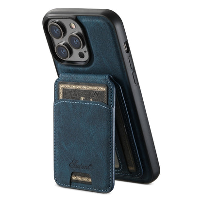 For iPhone 14 Pro Suteni H17 Litchi Texture Leather MagSafe Detachable Wallet Phone Case(Blue) - iPhone 14 Pro Cases by Suteni | Online Shopping South Africa | PMC Jewellery | Buy Now Pay Later Mobicred