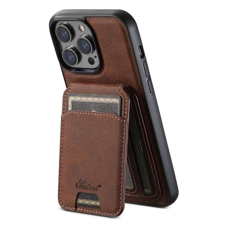 For iPhone 12 Pro Suteni H17 Litchi Texture Leather MagSafe Detachable Wallet Phone Case(Brown) - iPhone 12 / 12 Pro Cases by Suteni | Online Shopping South Africa | PMC Jewellery | Buy Now Pay Later Mobicred