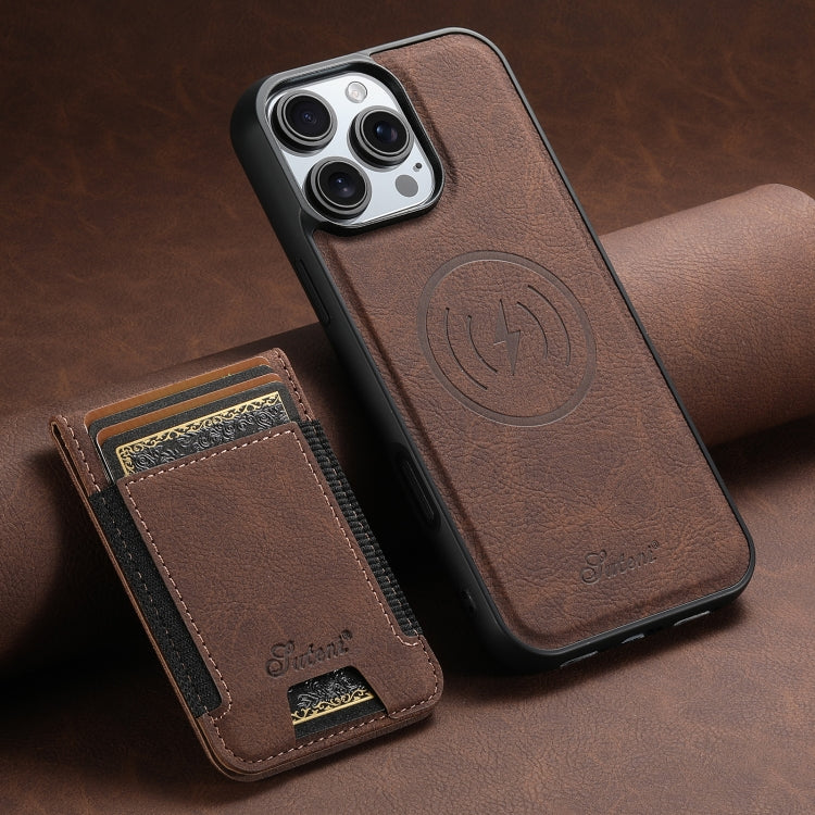 For iPhone 16 Pro Suteni H17 Litchi Texture Leather MagSafe Detachable Wallet Phone Case(Brown) - iPhone 16 Pro Cases by Suteni | Online Shopping South Africa | PMC Jewellery | Buy Now Pay Later Mobicred